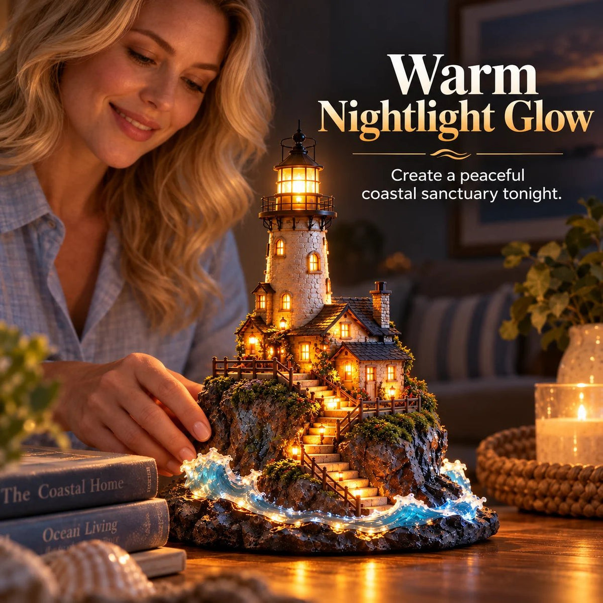 'Coastal Lighthouse' LED light decoration – handmade ornament in a maritime island style