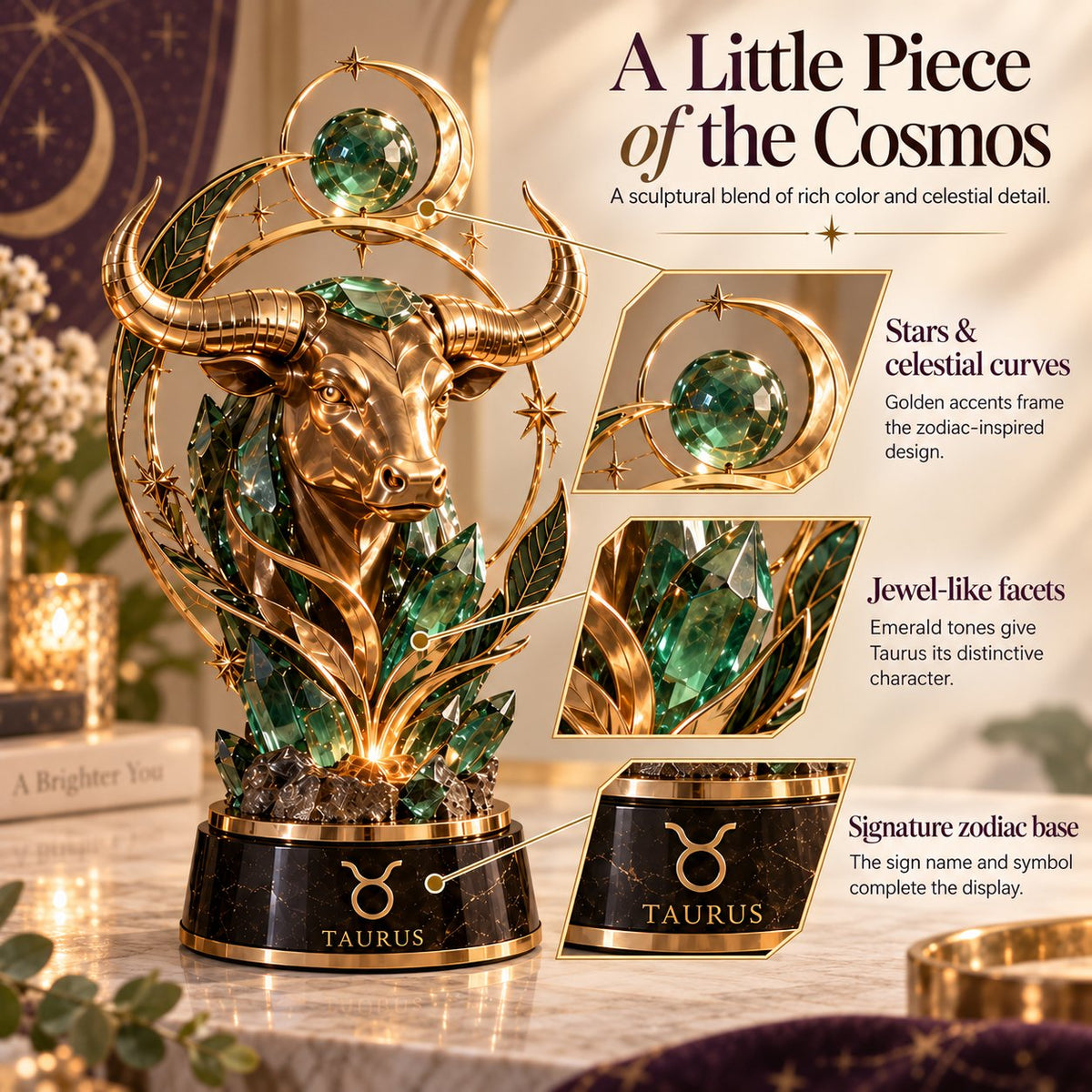 ⏳ Last Day 49% OFF – 🌙 Celestial Zodiac Sculpture | 12 Jewel-Like Zodiac Designs with Golden Details ✨