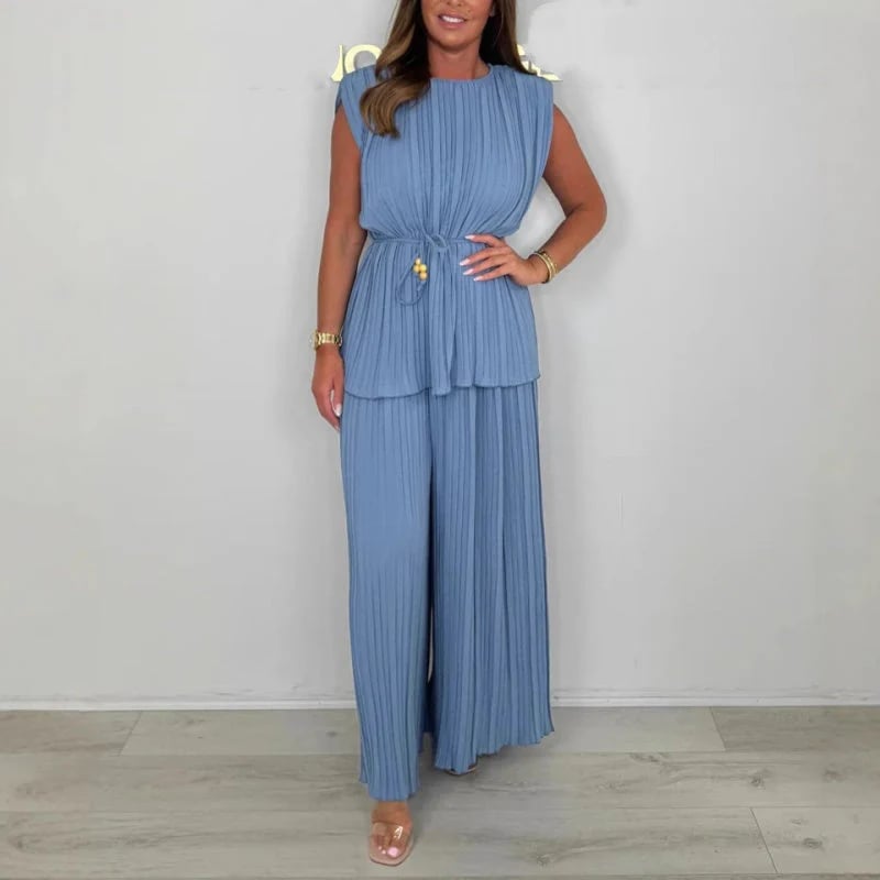 ⏰Women's Sleeveless Belted Top & Long Pants Set