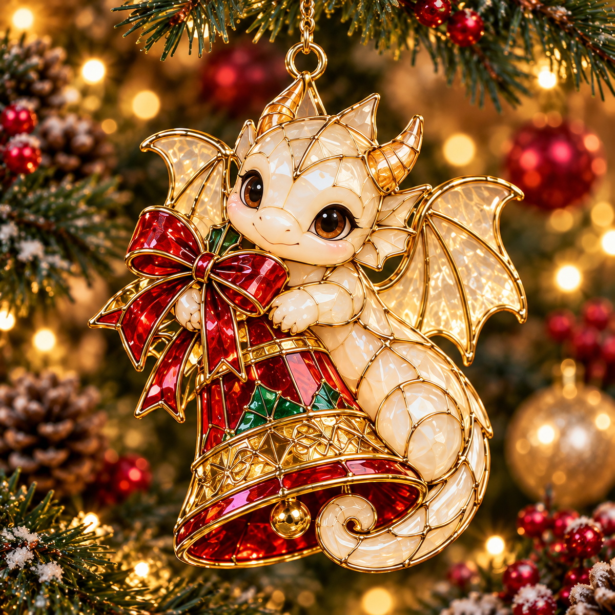 Enchanted Christmas Dragons – 6-Piece Vintage Stained Glass-Style Ornament Set
