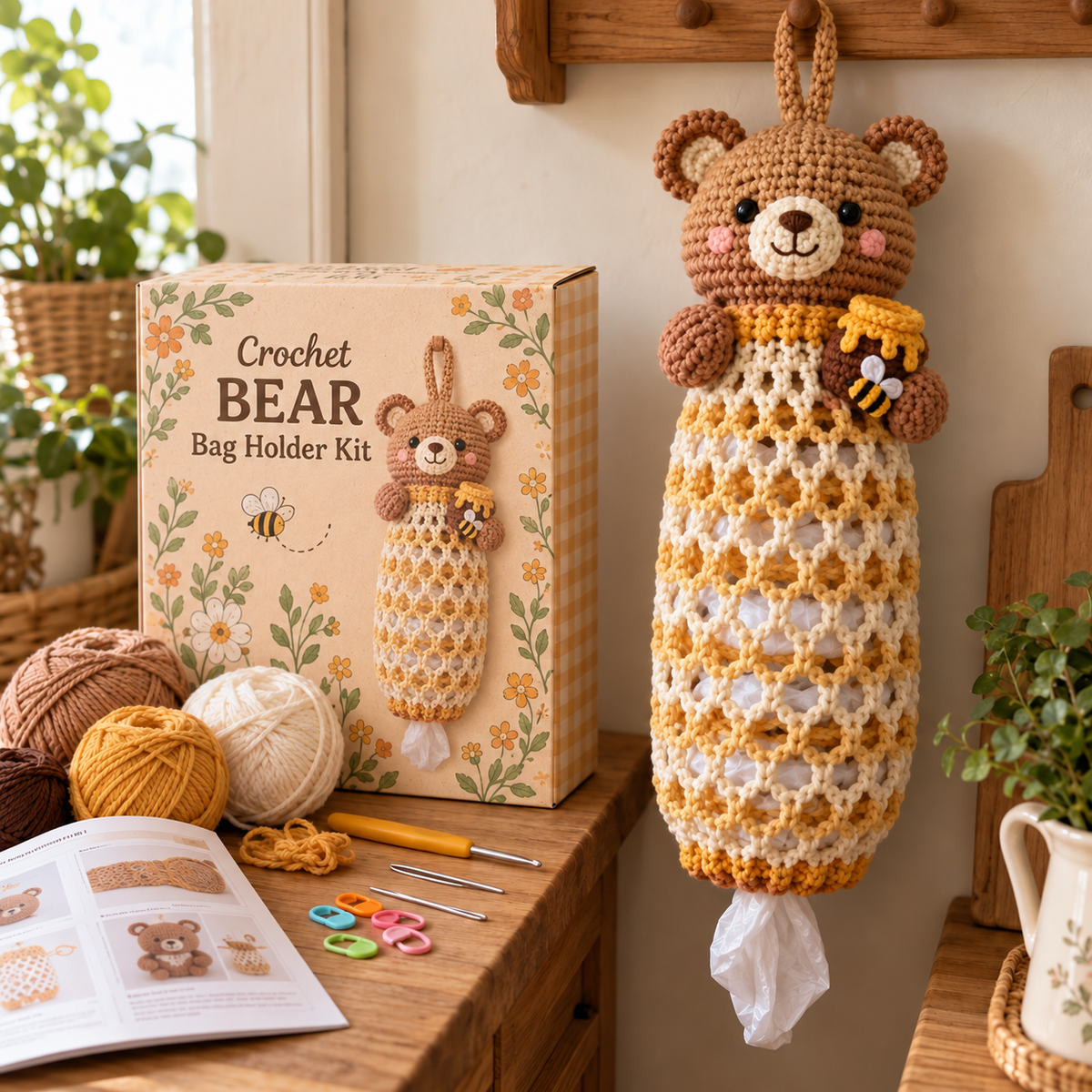 🔥LAST DAY 49% OFF – 🌼 Cottage Harvest Keepers™ — Crochet Animal Bag Holder DIY Kit | 12 Adorable Designs