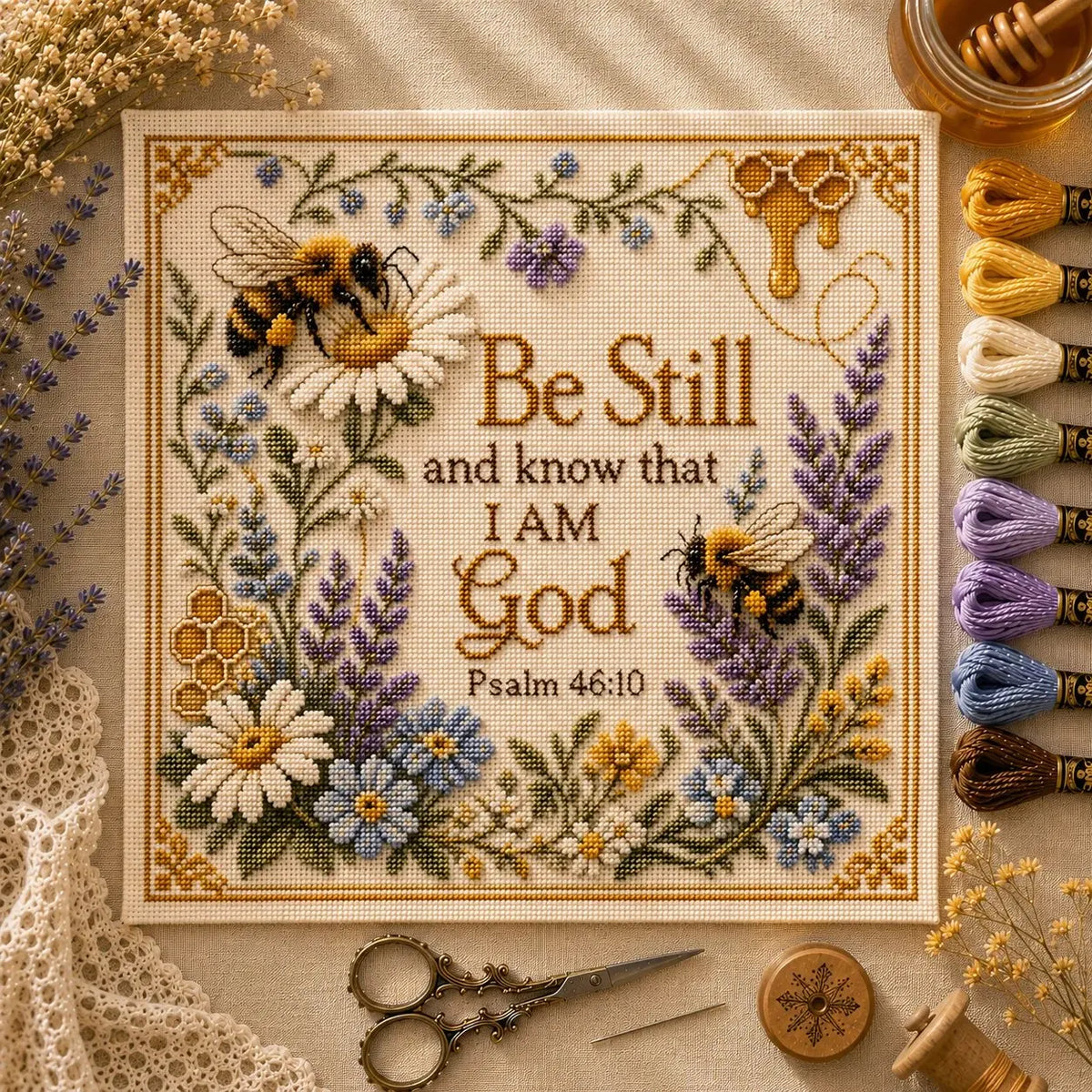 🐝✝️Honeybee Faith Garden Cross Stitch Kit🌼BUY 2 FREE SHIPPING🎁