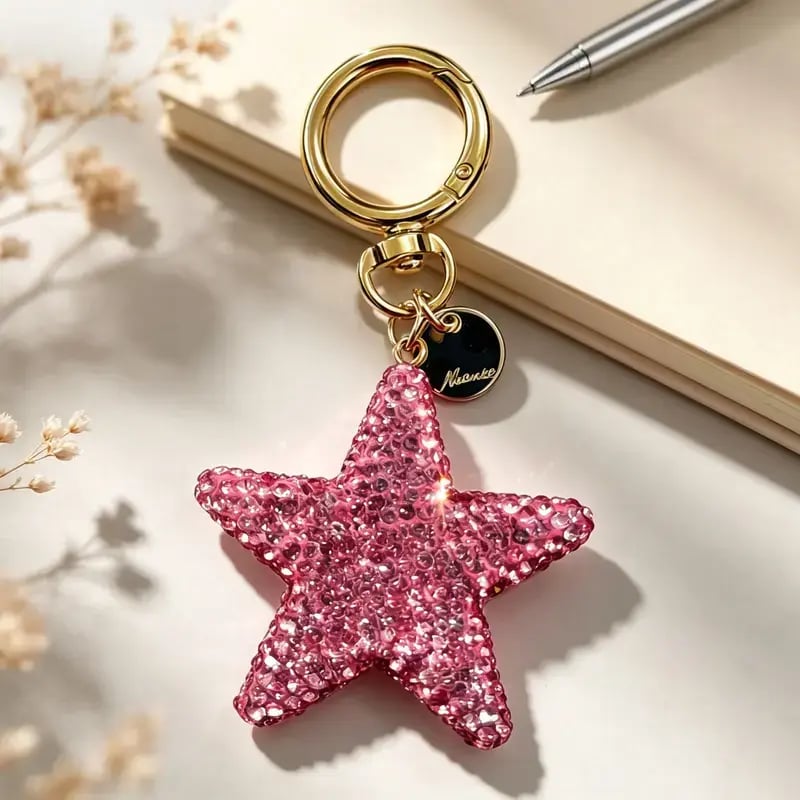 ⭐Full Rhinestone Star Keychain, Cute 3D Star Car Key Ring, Trendy Bag Charm Pendant, Lovely Small Gift, Present for Women & Girls