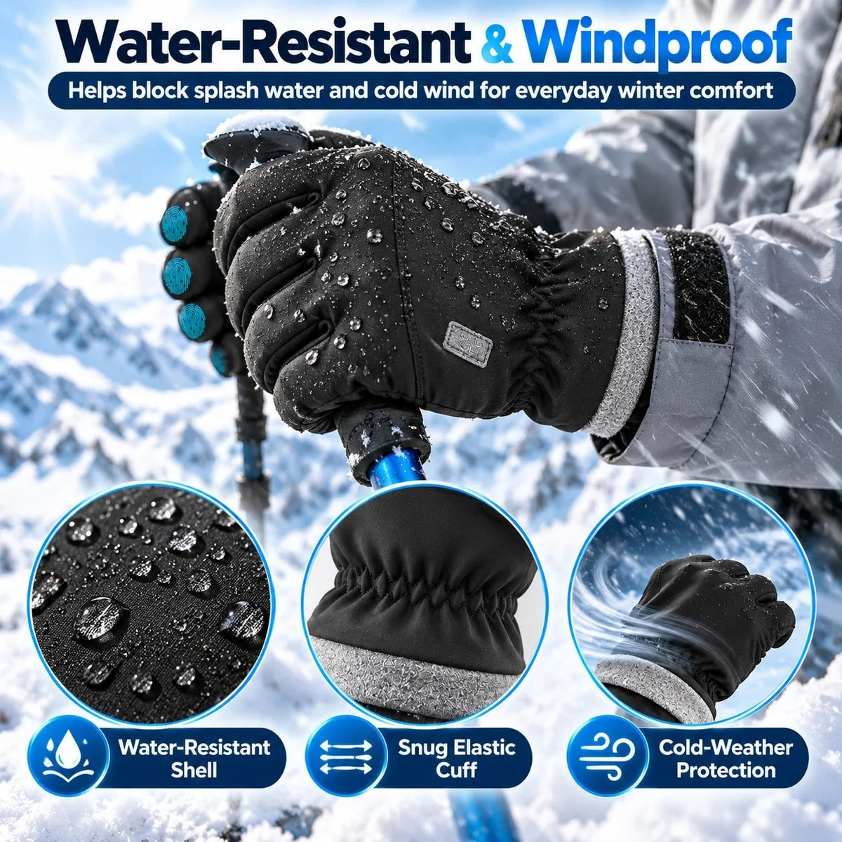 Winter Thermal Touchscreen Gloves – Water-Resistant Windproof Fleece Gloves for Driving, Skiing & Outdoor Use