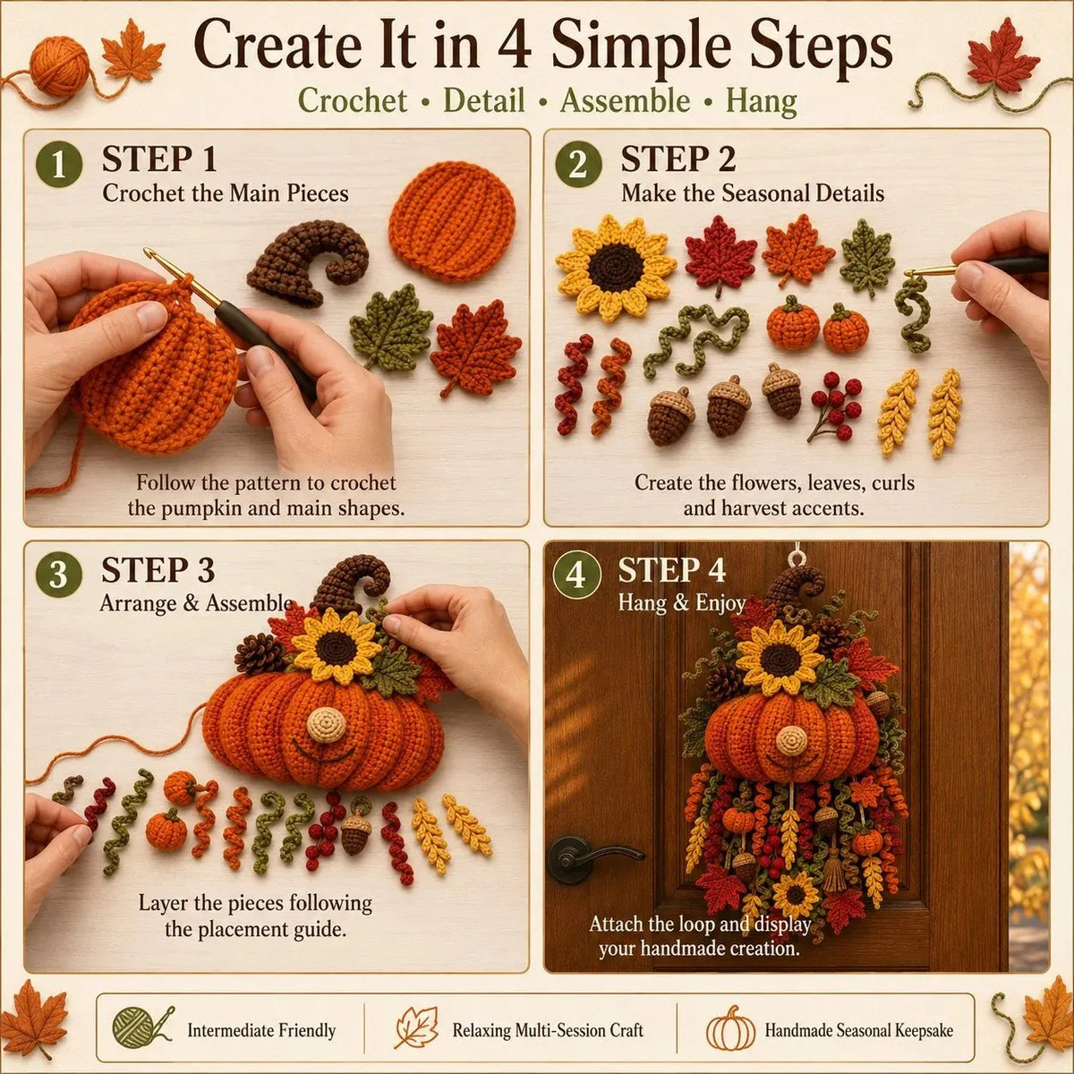 🎉🧶 DIY Dimensional Seasonal Crochet Door Hanger Kit Collection | Coordinated Yarn, Filling, Accessories & Step-by-Step Instructions Included 💕