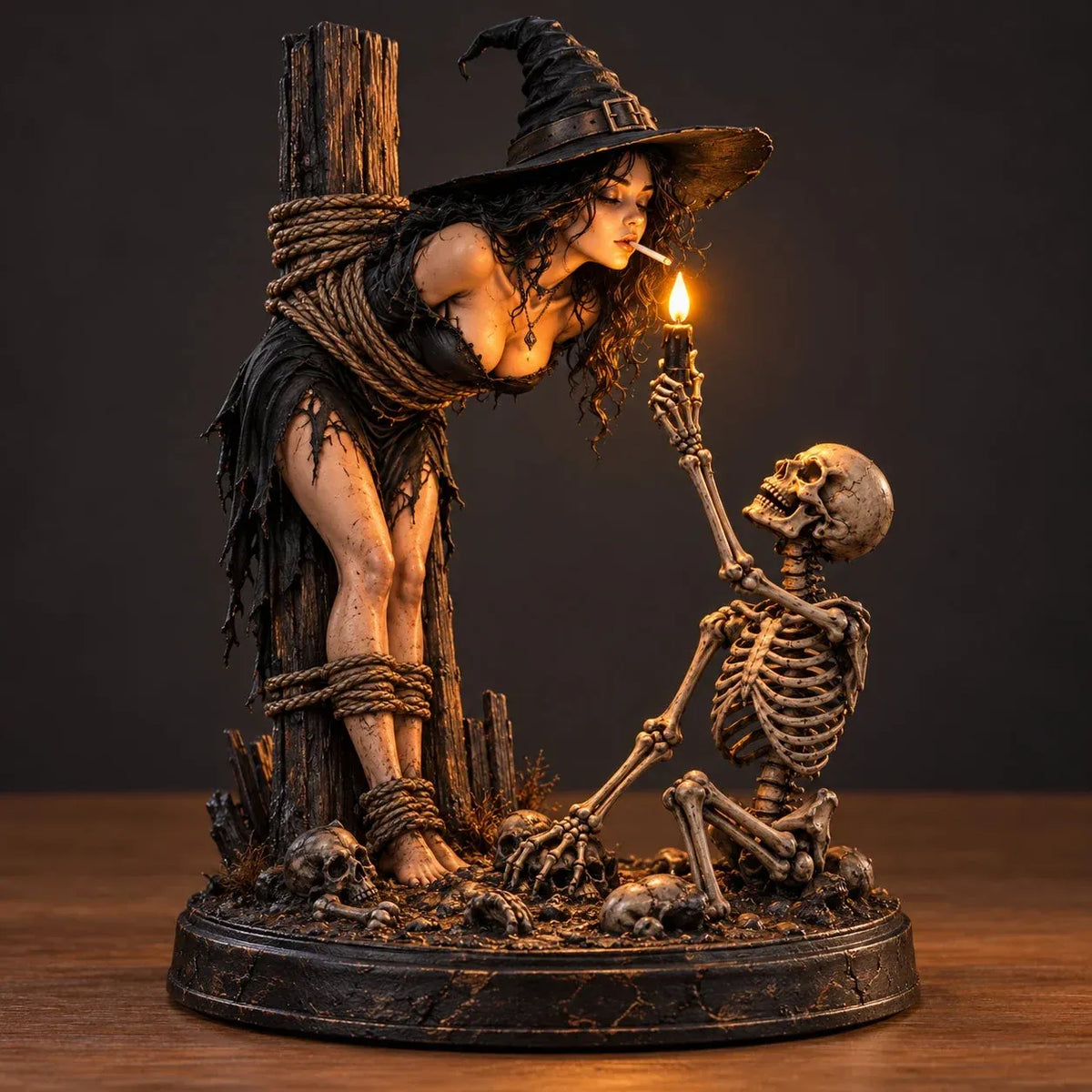 🧙 🔥Witch & Skeleton Candle Scene Figurine – Dark Gothic Halloween Tabletop Decor(✨Buy 2 Free Shipping)