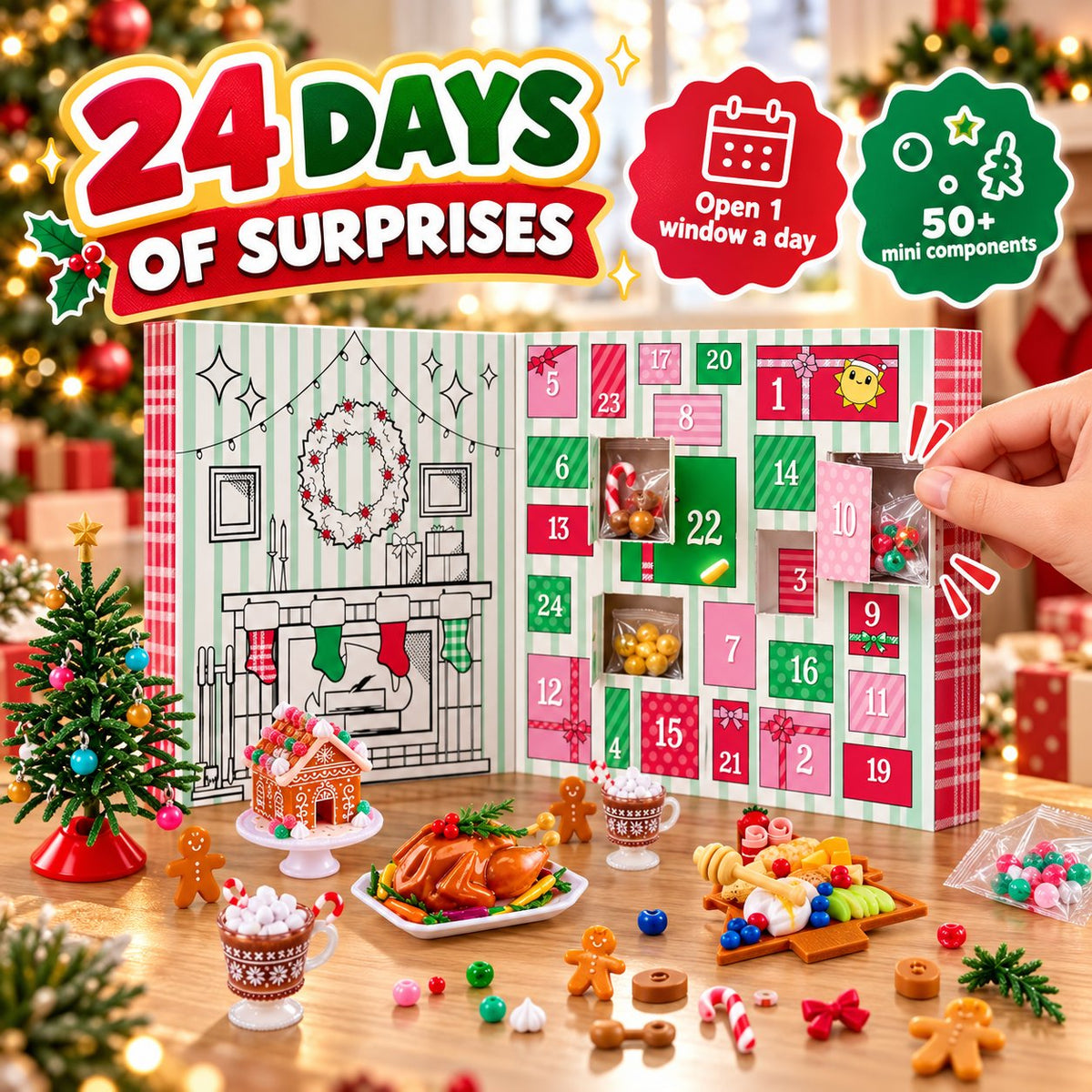 ⏰ LAST DAY 49% OFF - 🎄 24-Day Holiday Miniature Advent Calendar | Craft Your Magic