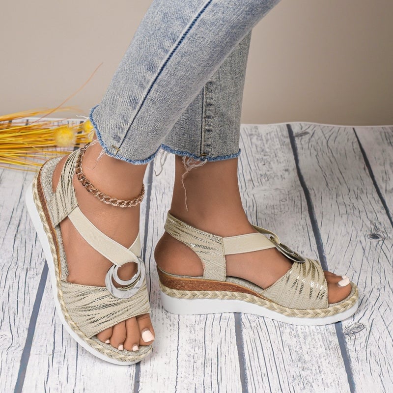 ✨Women's Fashion Open-toe Wedge Sandals with Elastic Strap