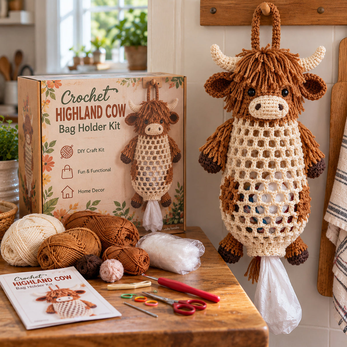 🔥LAST DAY 49% OFF – 🌼 Cottage Harvest Keepers™ — Crochet Animal Bag Holder DIY Kit | 12 Adorable Designs