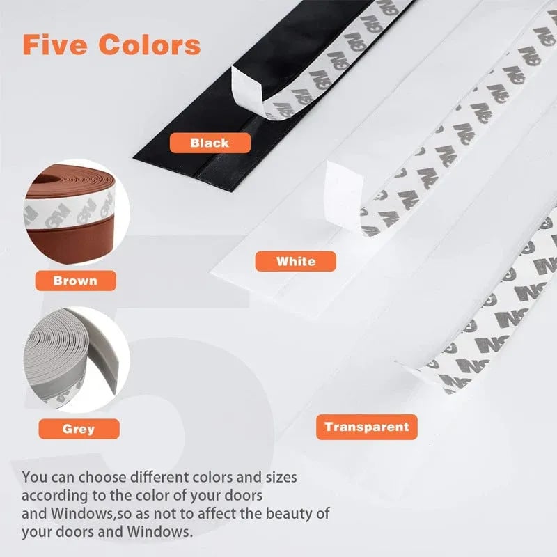 Silicone Door Weather Stripping Seal Strip, 5M/16.4FT Adhesive Door Bottom Draft Stopper for Doors and Windows