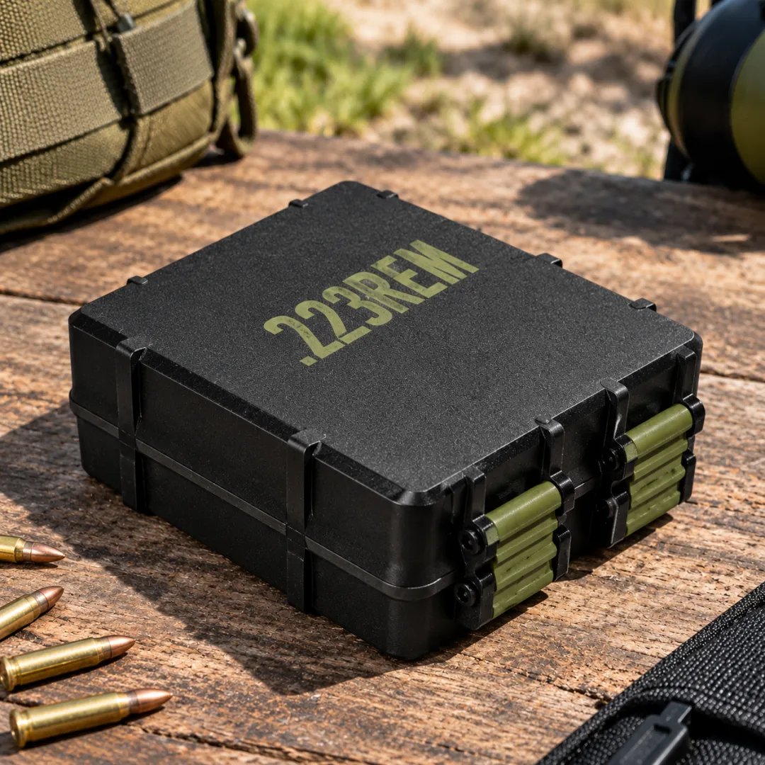 🎯 100-Round Ammo Storage Box | Waterproof Hard Shell • Caliber-Specific Slots • Dual Latches
