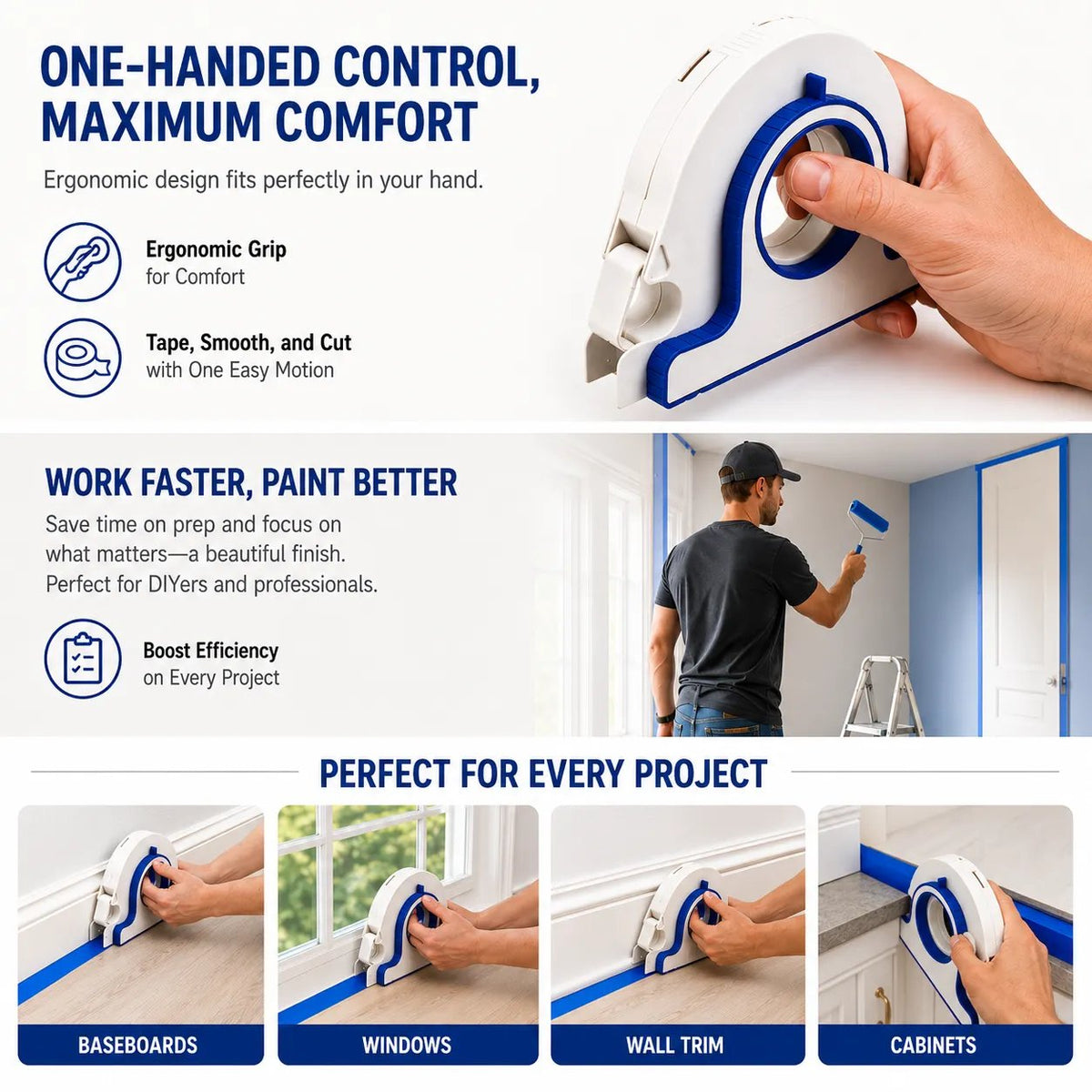 🎨 3-in-1 Painter's Tape Applicator – Perfect Paint Lines Made Easy ⭐