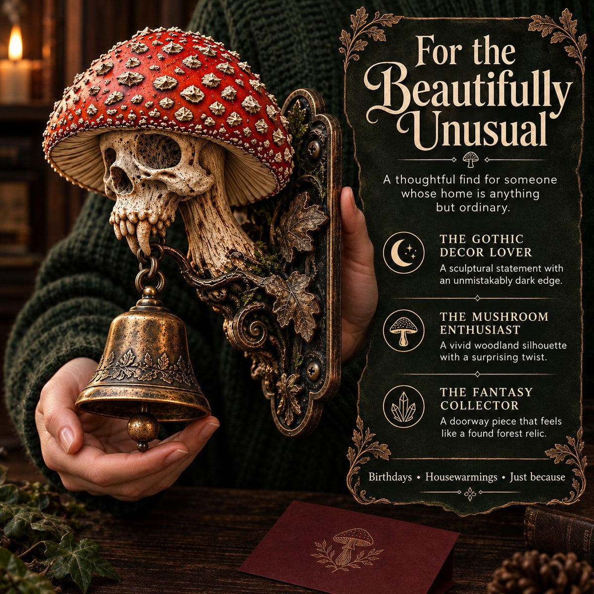 ⏳ Last Day 49% OFF – 🍄 Skullcap Guardian Mushroom Skull Door Bell | Gothic Woodland Décor with Hanging Bell 💀🔔
