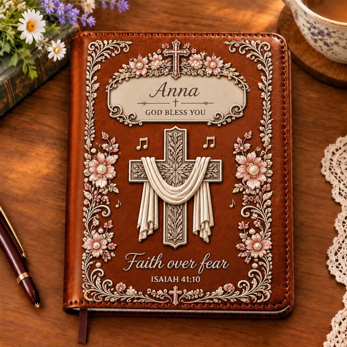 Personalized Faith Over Fear Journal – Custom Name Scripture Notebook