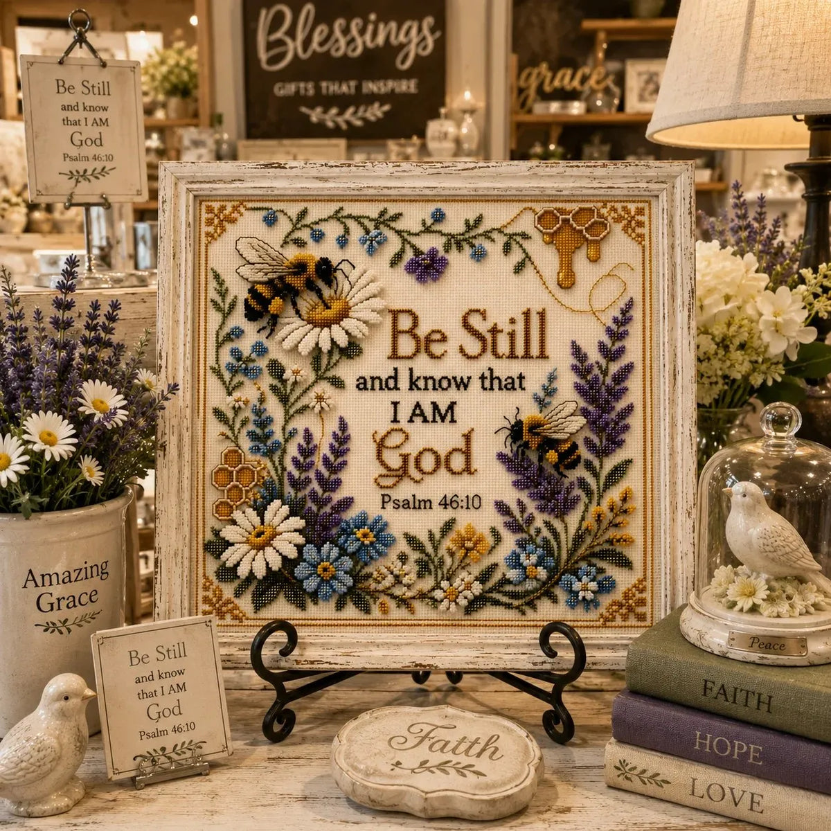 🐝✝️Honeybee Faith Garden Cross Stitch Kit🌼BUY 2 FREE SHIPPING🎁