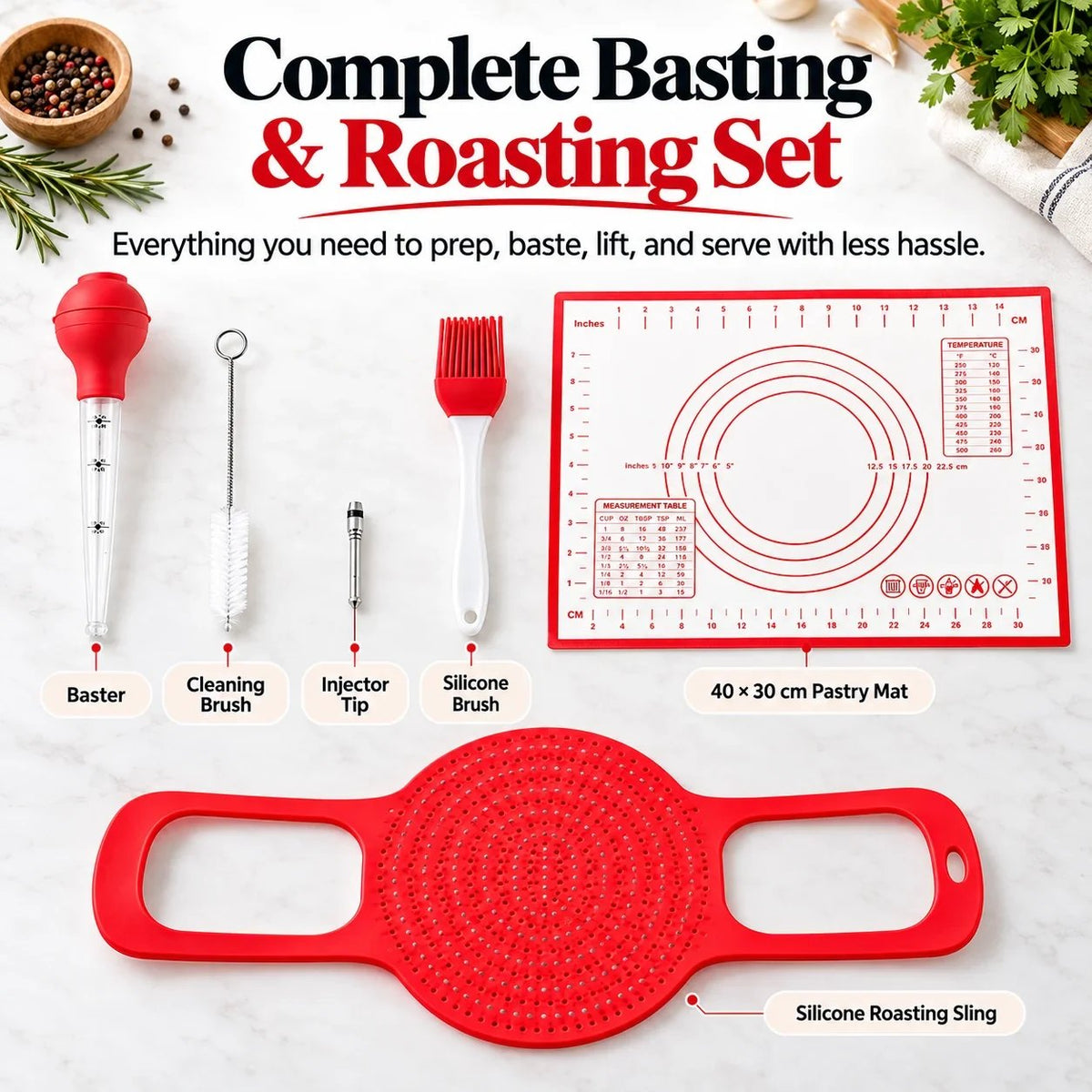 🔥🦃 BBQ & Thanksgiving Essential! 🍗 Heat-Resistant Silicone Turkey Roasting Sling 🍖✨ Easy-Lift Meat Lifter with Basting Tools 🧑‍🍳🍽️ Perfect for Turkey, Chicken & Holiday Roasts 🎄🎁