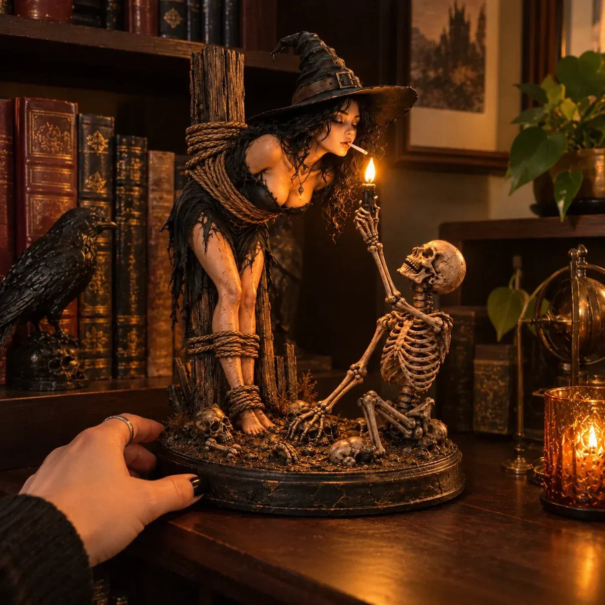 🧙 🔥Witch & Skeleton Candle Scene Figurine – Dark Gothic Halloween Tabletop Decor(✨Buy 2 Free Shipping)
