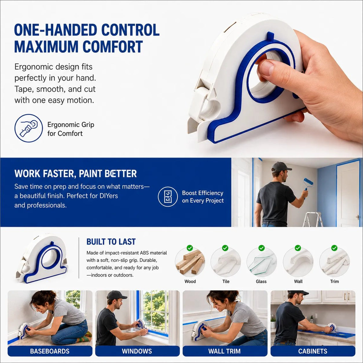 🎨 3-in-1 Painter's Tape Applicator – Perfect Paint Lines Made Easy ⭐