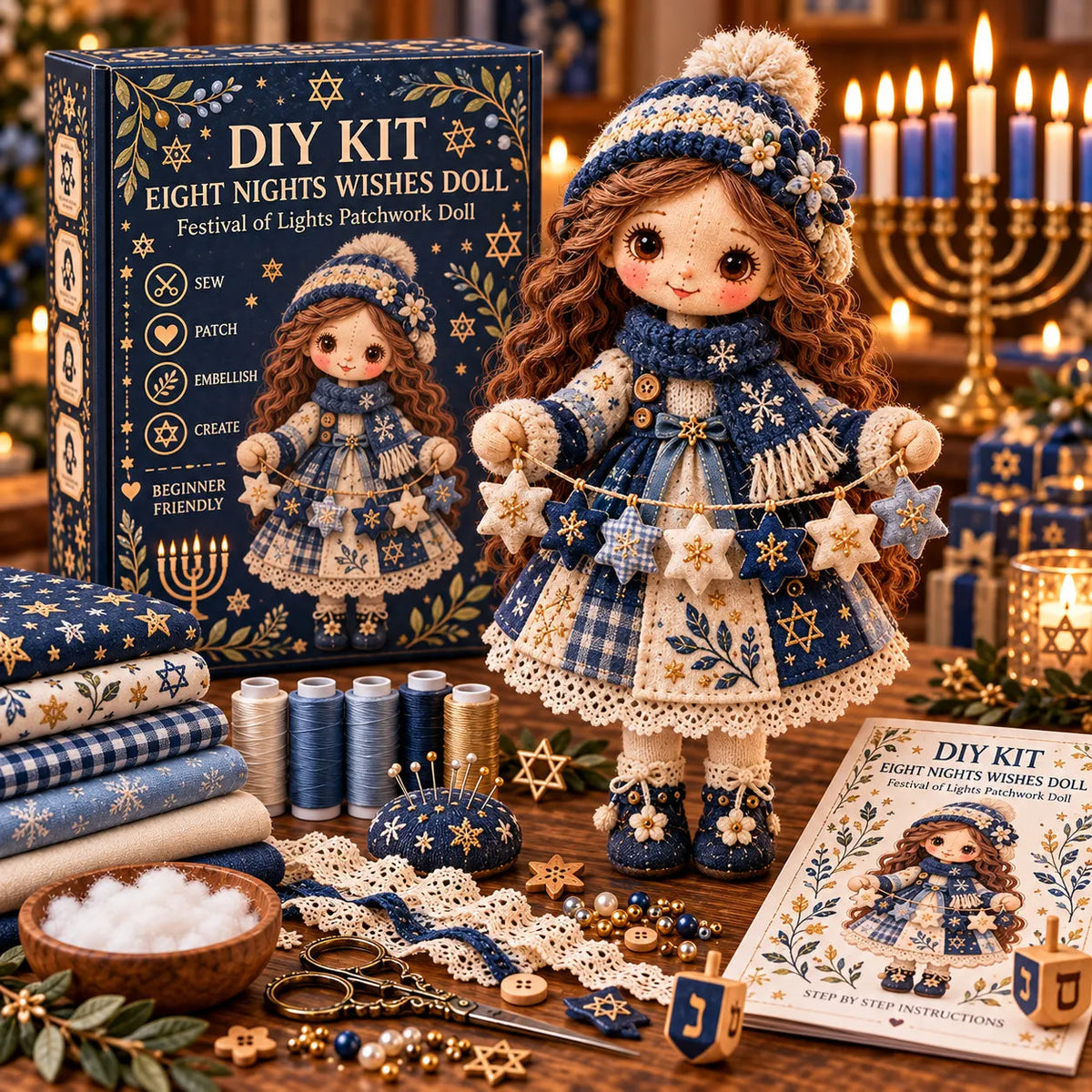 🕎🧵 Hanukkah DIY Patchwork Doll Kit | 3 Festival of Lights Designs