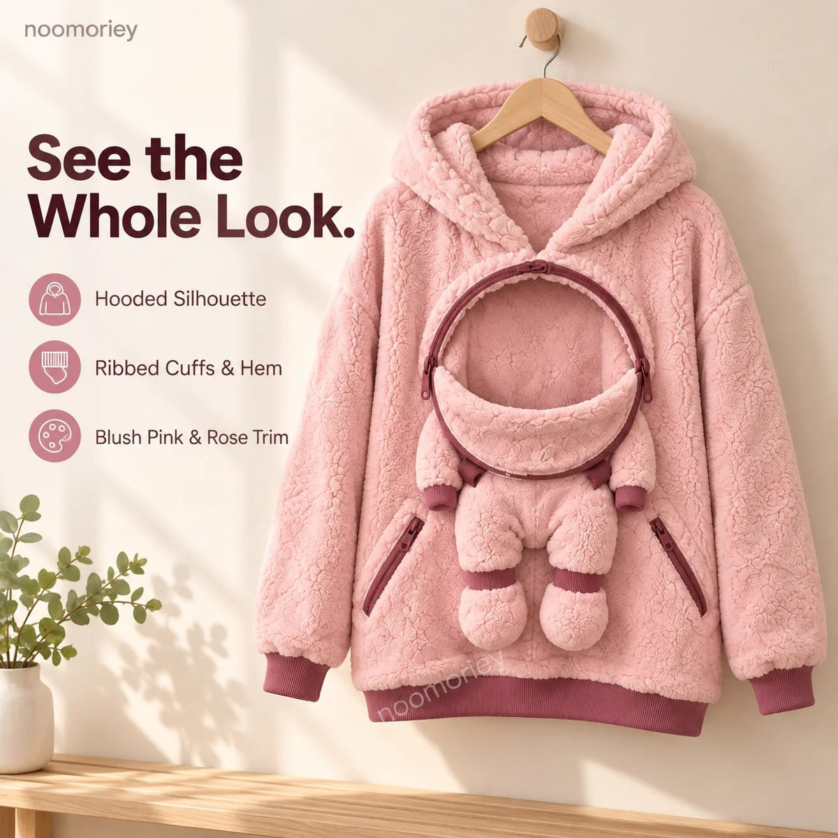 ⏰ LAST DAY 49% OFF - Mom & Baby Plush Hoodie – Cozy Pullover with Front Zip Panel