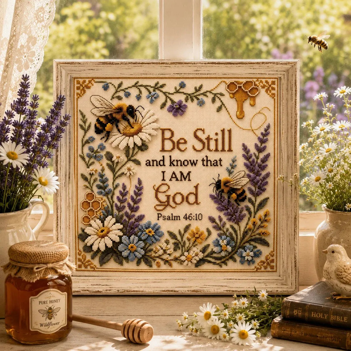 🐝✝️Honeybee Faith Garden Cross Stitch Kit🌼BUY 2 FREE SHIPPING🎁
