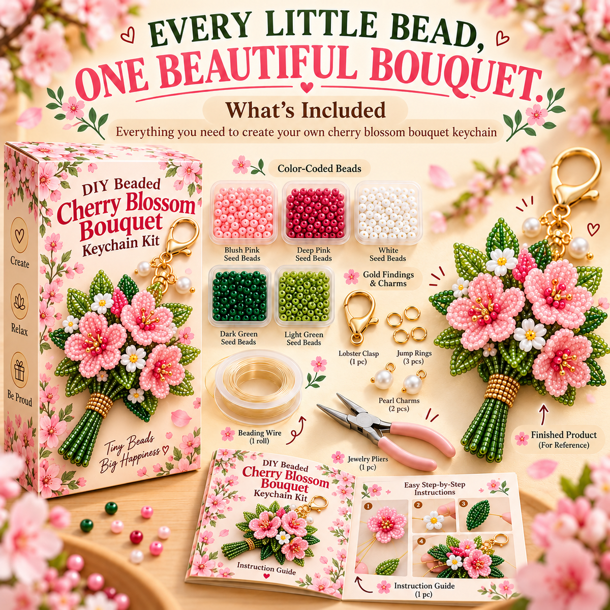 🔥 BUY 3 GET 1 FREE 🔥- 💐DIY Beaded Bouquet Keychain Kit✨