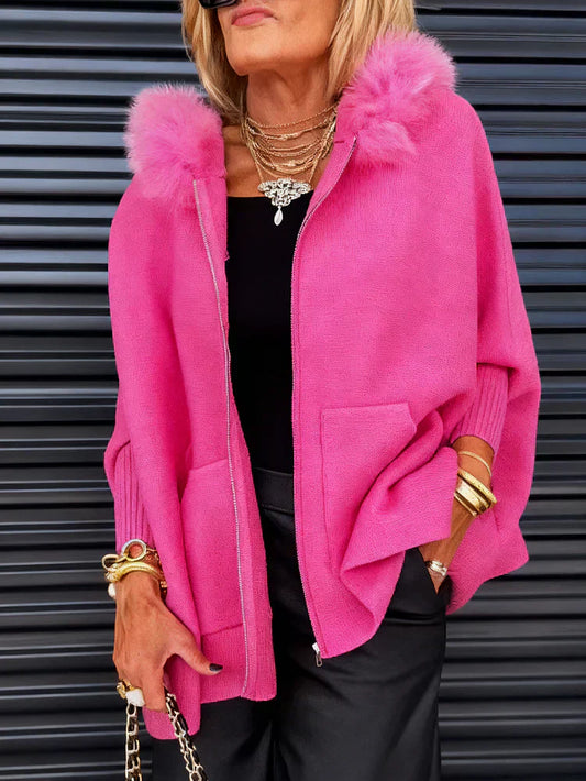 Women's solid color casual coat with fur collar 🔥 Plenty of stock, buy now!
