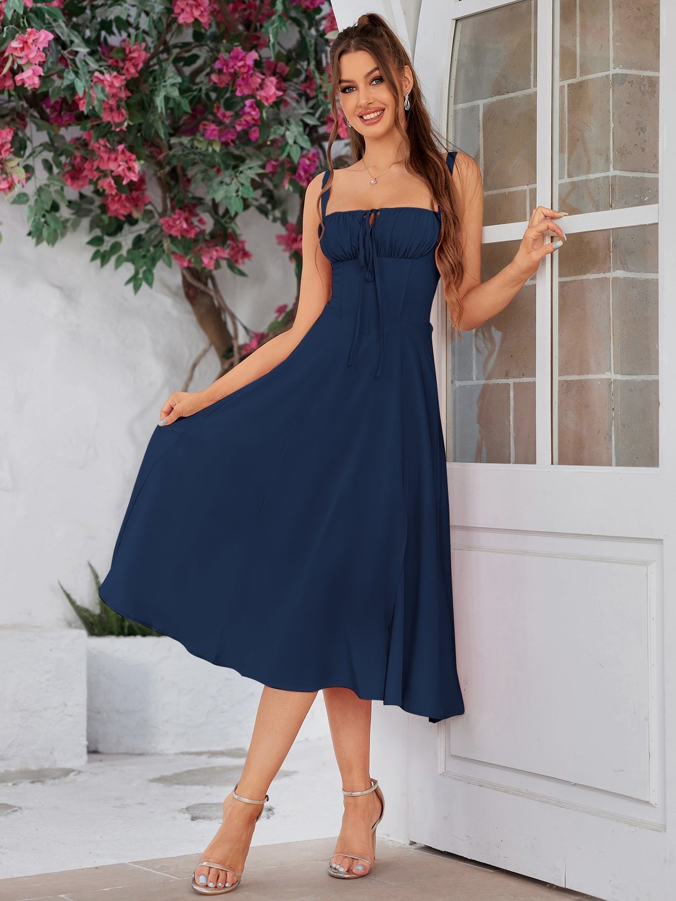 💐Ruched Bust Split Thigh Cami Dress