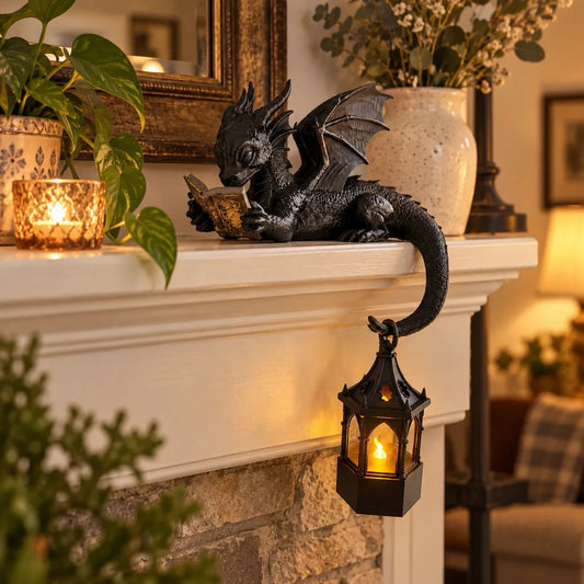 🐉Reading Dragon Shelf Decor with LED Lantern
