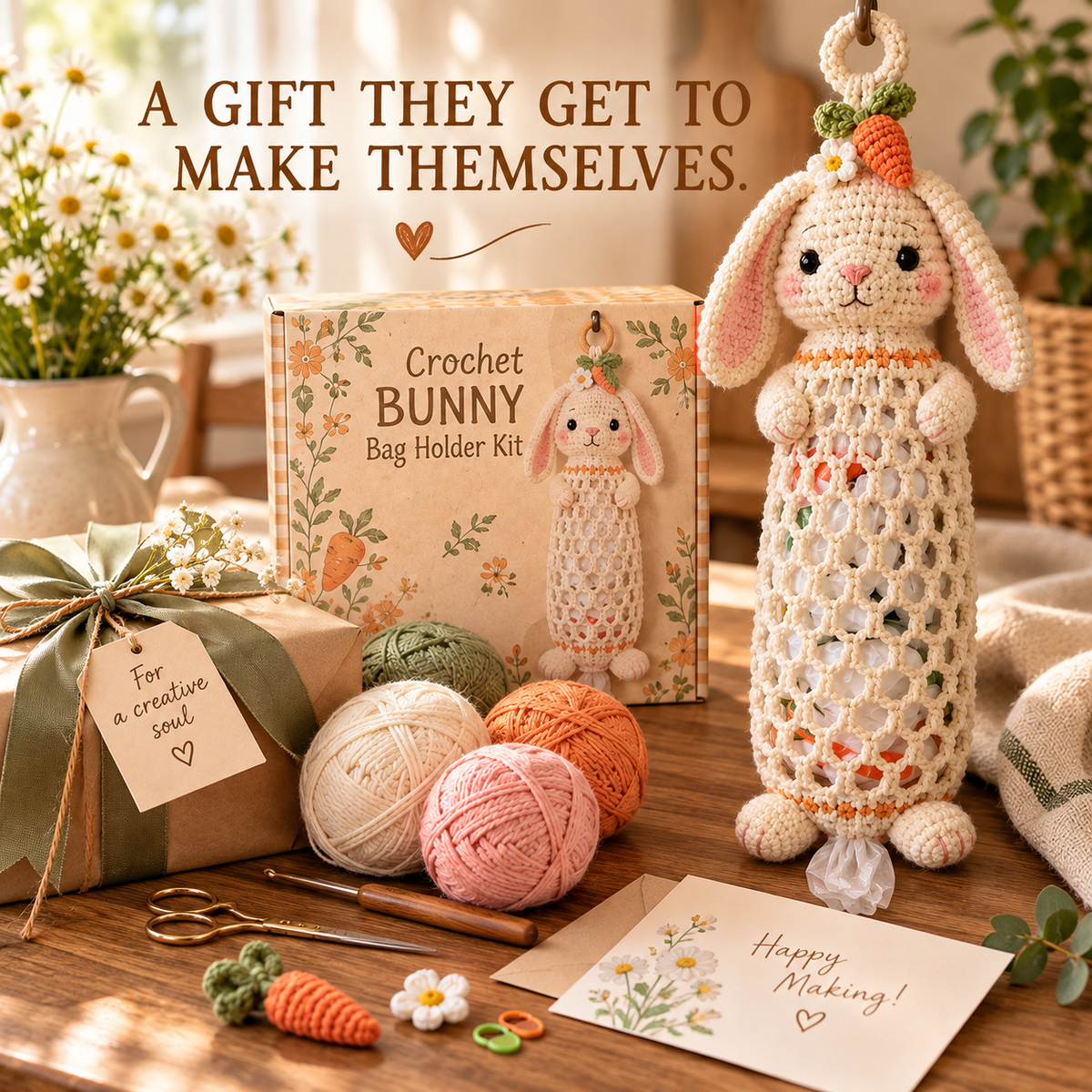 🔥LAST DAY 49% OFF – 🌼 Cottage Harvest Keepers™ — Crochet Animal Bag Holder DIY Kit | 12 Adorable Designs