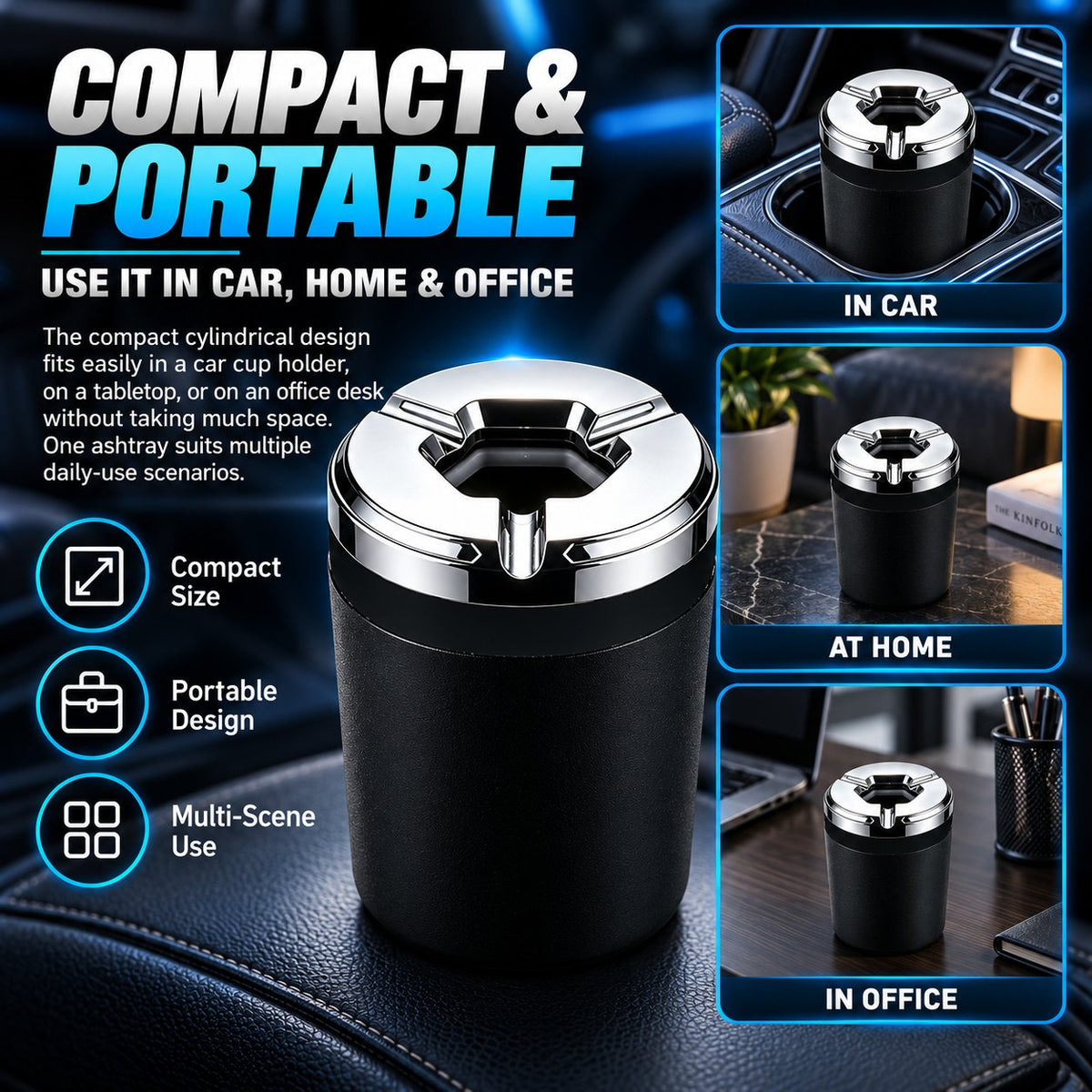 🚗 Rotating-Seal Metal Car Ashtray | 3 Current Styles