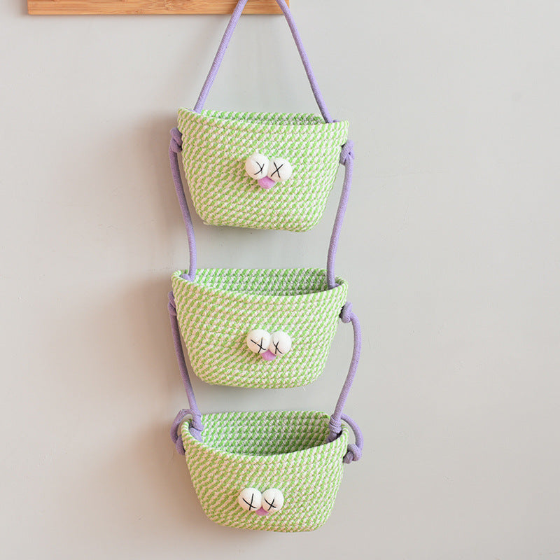 living room bedroom entryway Over The Door Hanging Basket Boho Woven Over-Door Storage Organizer – 3-Tier Cotton Hanging Baskets
