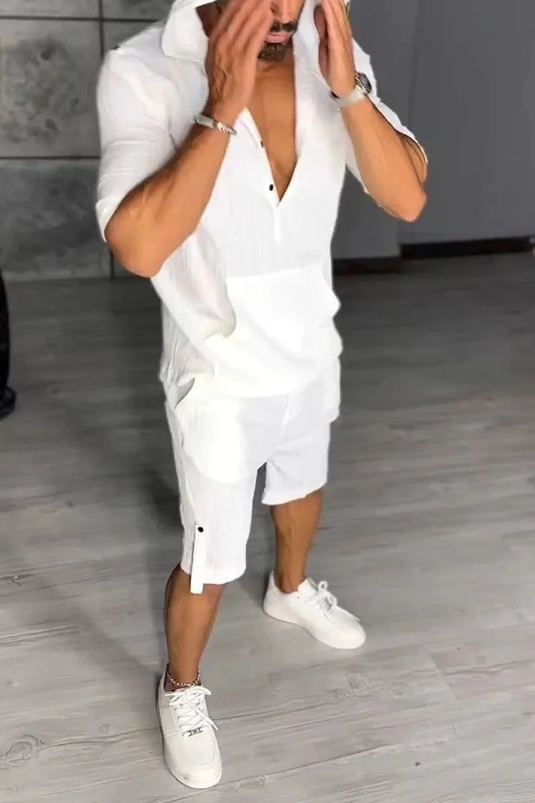 Men's casual hooded sports two piece set