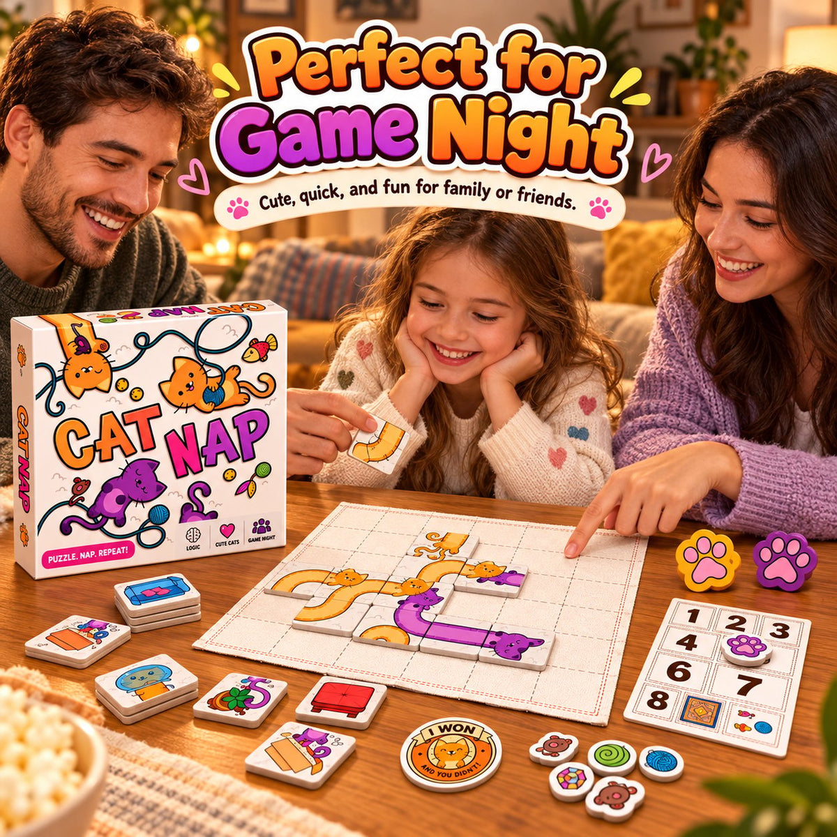 🐱 Cat Nap – Cute Cat Puzzle Board Game for Family Fun & Game Night (✨ Buy 2 Free Shipping)