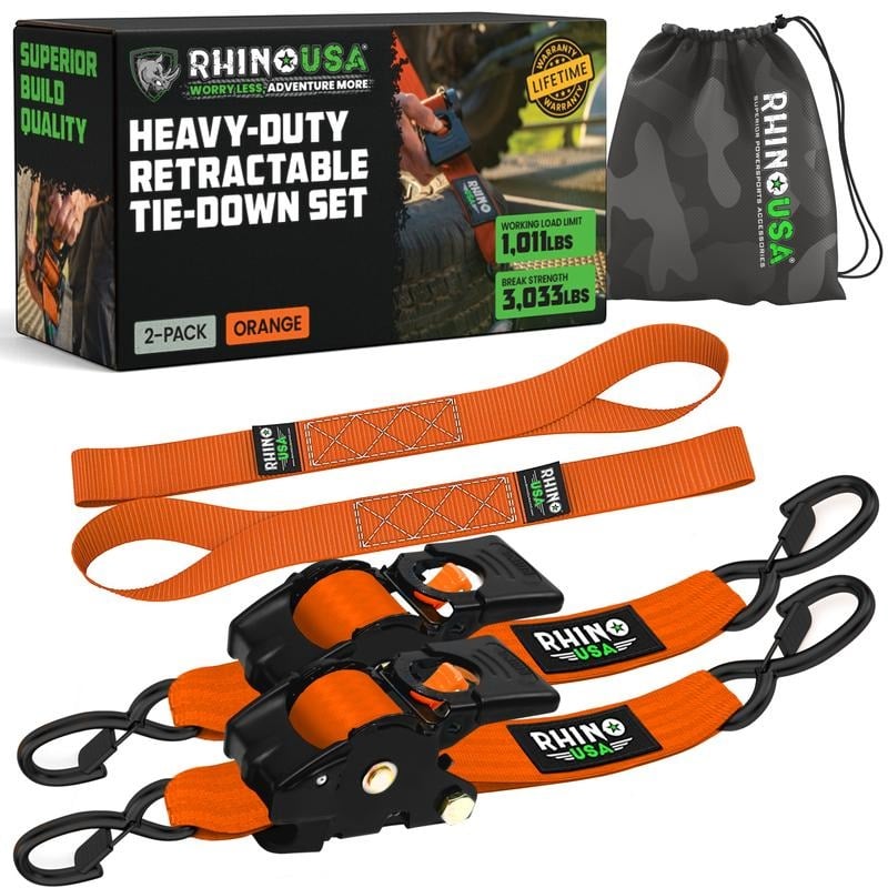 ⚙️ Self-Retracting Tie Down Straps | 2/4 Pack, Soft Loops Included for Trailers & Roof Racks