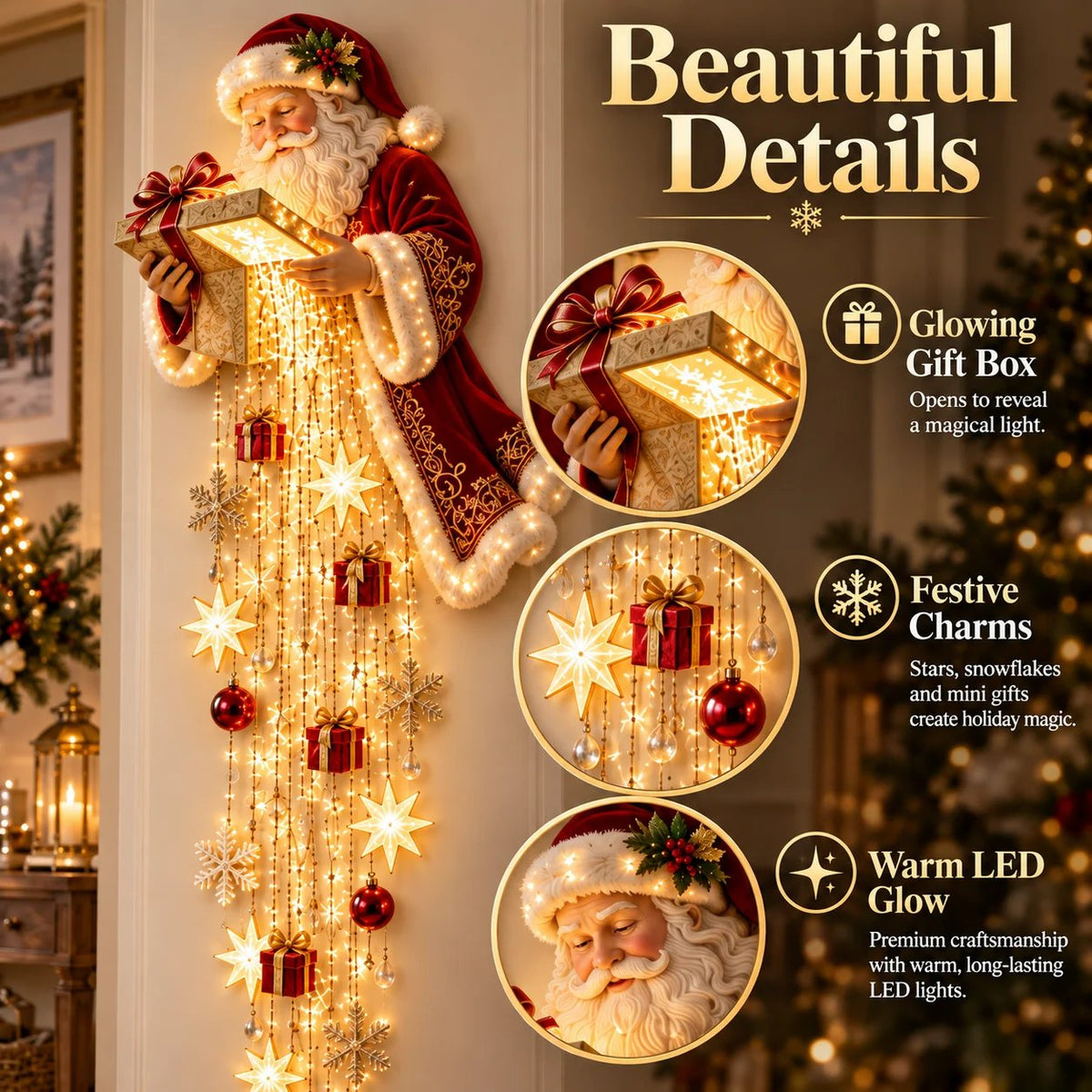 🎅 Santa’s Magical Gift Starfall Cascade™ | Lighted Wall Decor