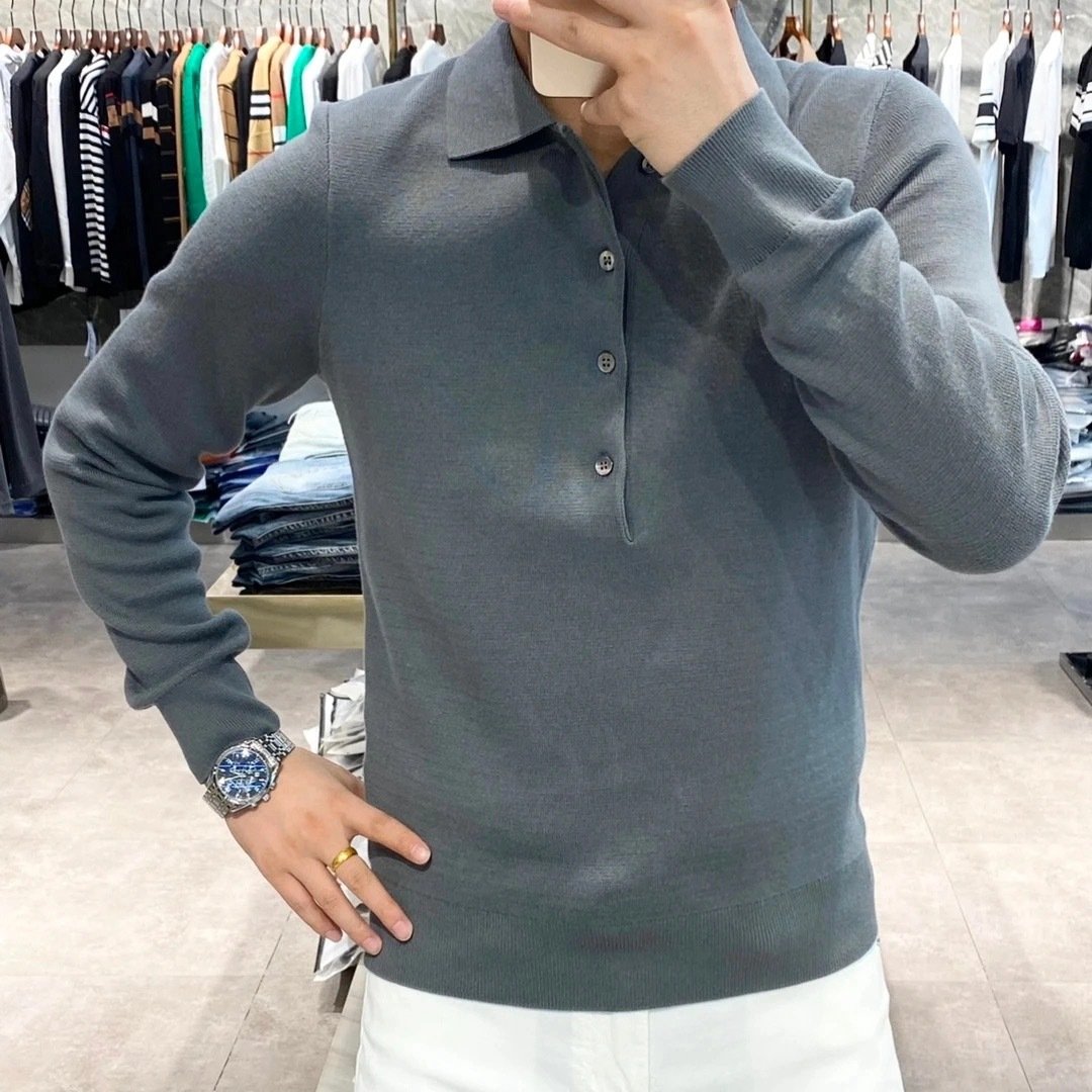 Men's Long Sleeve Knitted Polo Sweater (Buy 2 Free Shipping)