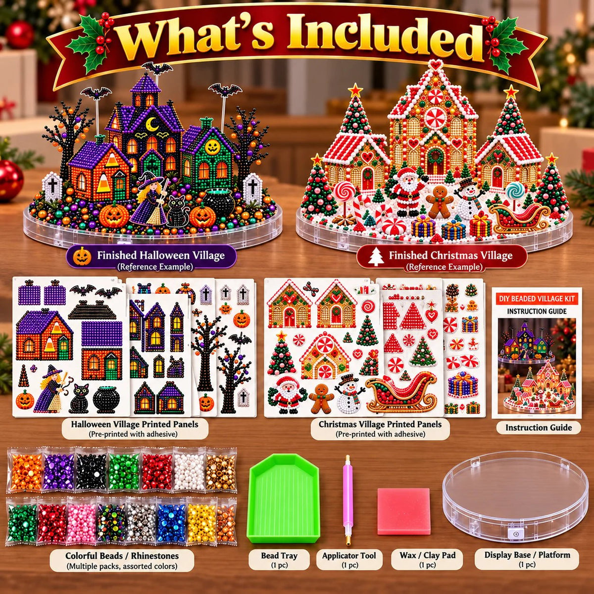 🎄🎃 3D DIY Diamond Art Village Kit – Christmas & Halloween Craft Decor