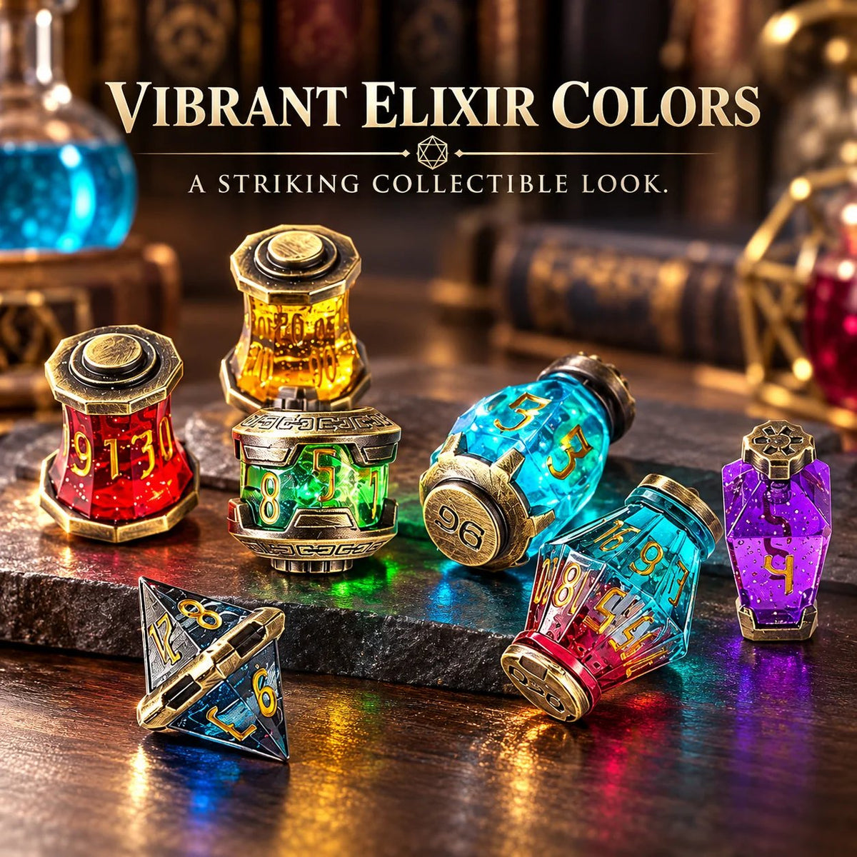 ⚗️ Alchemist DND Dice Set | 7-Piece Metal RPG Dice with Potion-Inspired Design & Collector Chalice 🎲