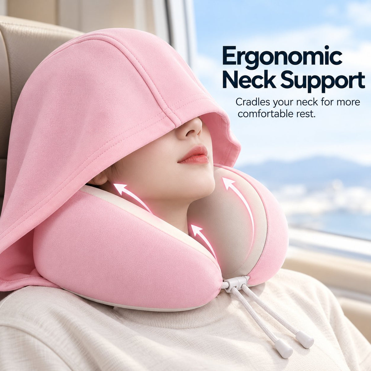 Hooded Travel Neck Pillow with Carrying Pouch