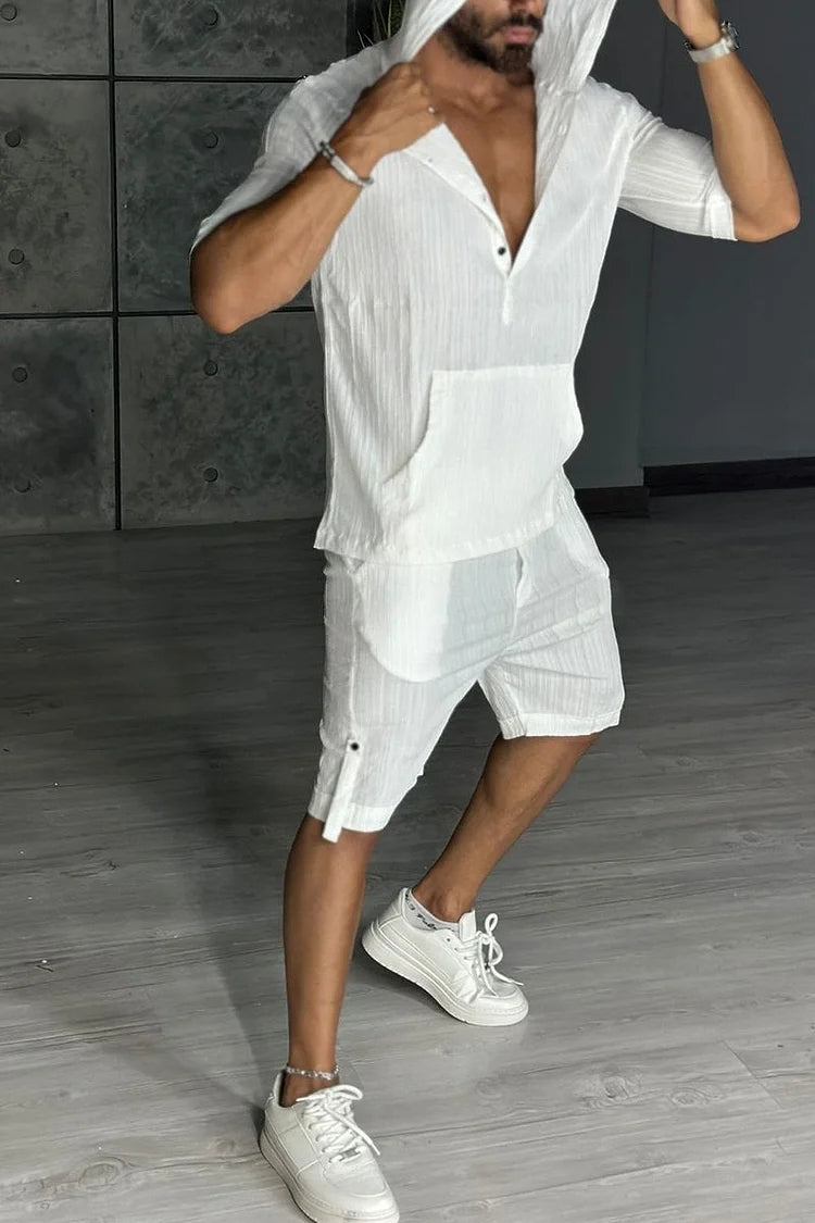 Men's casual hooded sports two piece set
