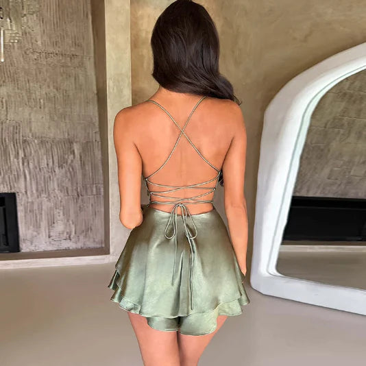 Backless Satin Dress - Buy two and get free shipping!