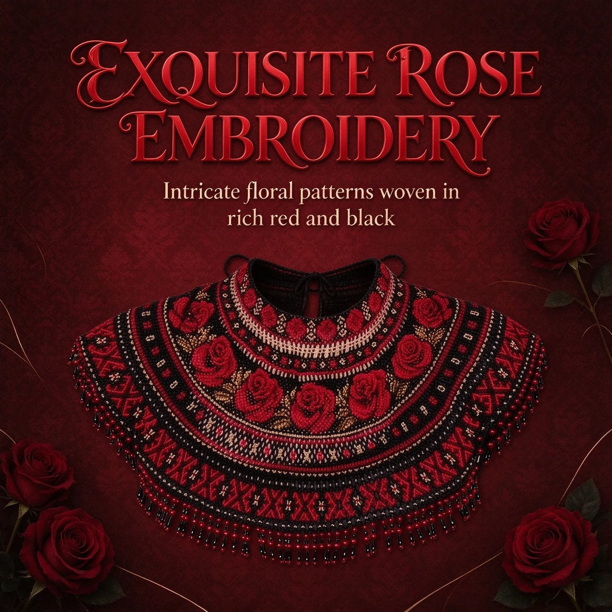 🌹Rose Embroidered Beaded Cape Collar