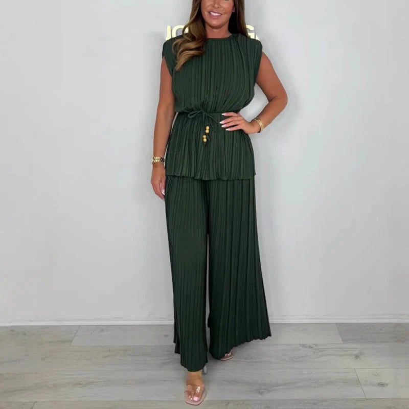 ⏰Women's Sleeveless Belted Top & Long Pants Set