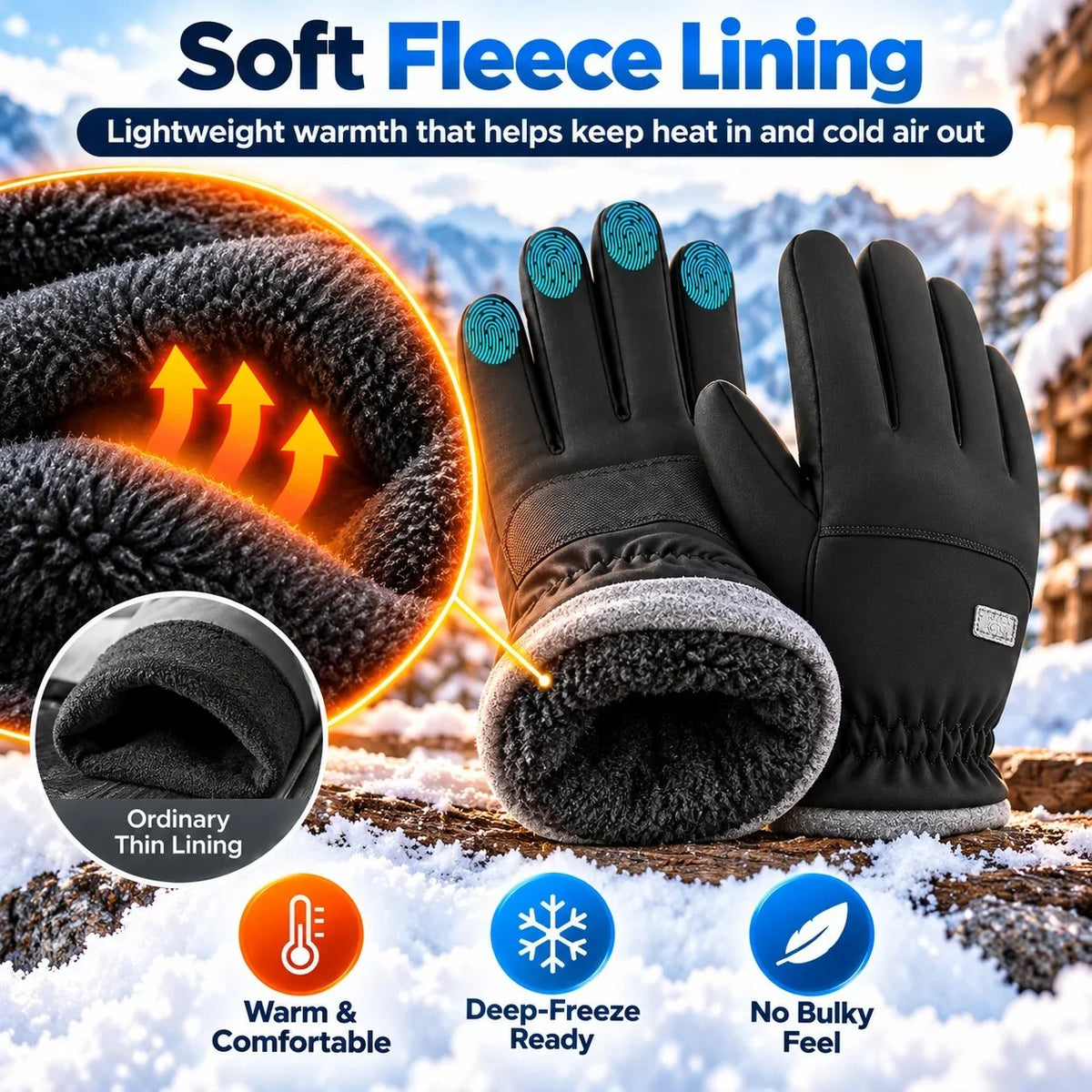 Winter Thermal Touchscreen Gloves – Water-Resistant Windproof Fleece Gloves for Driving, Skiing & Outdoor Use
