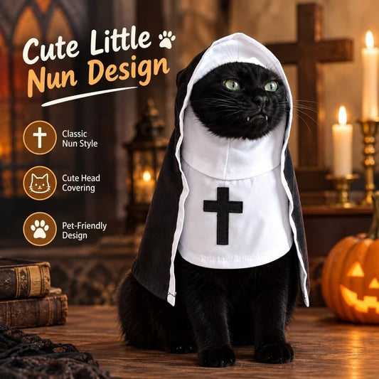 🐈‍⬛ Holy Cat™ Nun Costume – Funny Halloween Cat Outfit, Cute Black & White Pet Costume for Photos & Cat Lovers 🎃