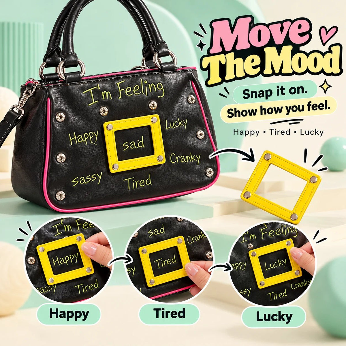 🔥 Y2K Mood Shoulder Bag – Change Your Mood, Change Your Style! Trendy Purse with Interchangeable Embroidered Patches & Buckle Display Window