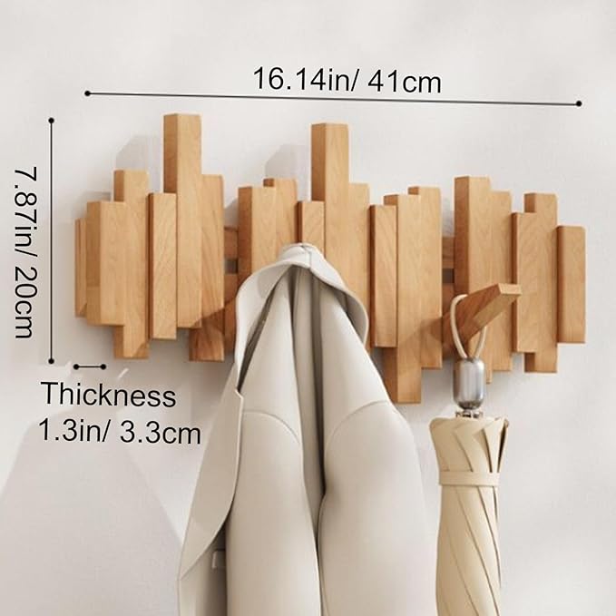 Wall-mounted wooden coat rack 🎹Piano key style design