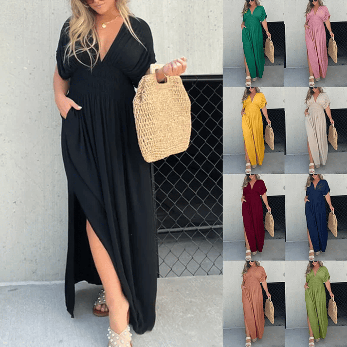 Billie V Neck Maxi Dress With Trendy Side Slit For Effortless Chic Women On Any Occasion