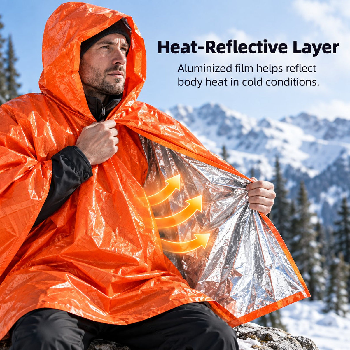 Emergency Rain Poncho Set with Storage Pouch, Aluminum Whistle & Carabiner